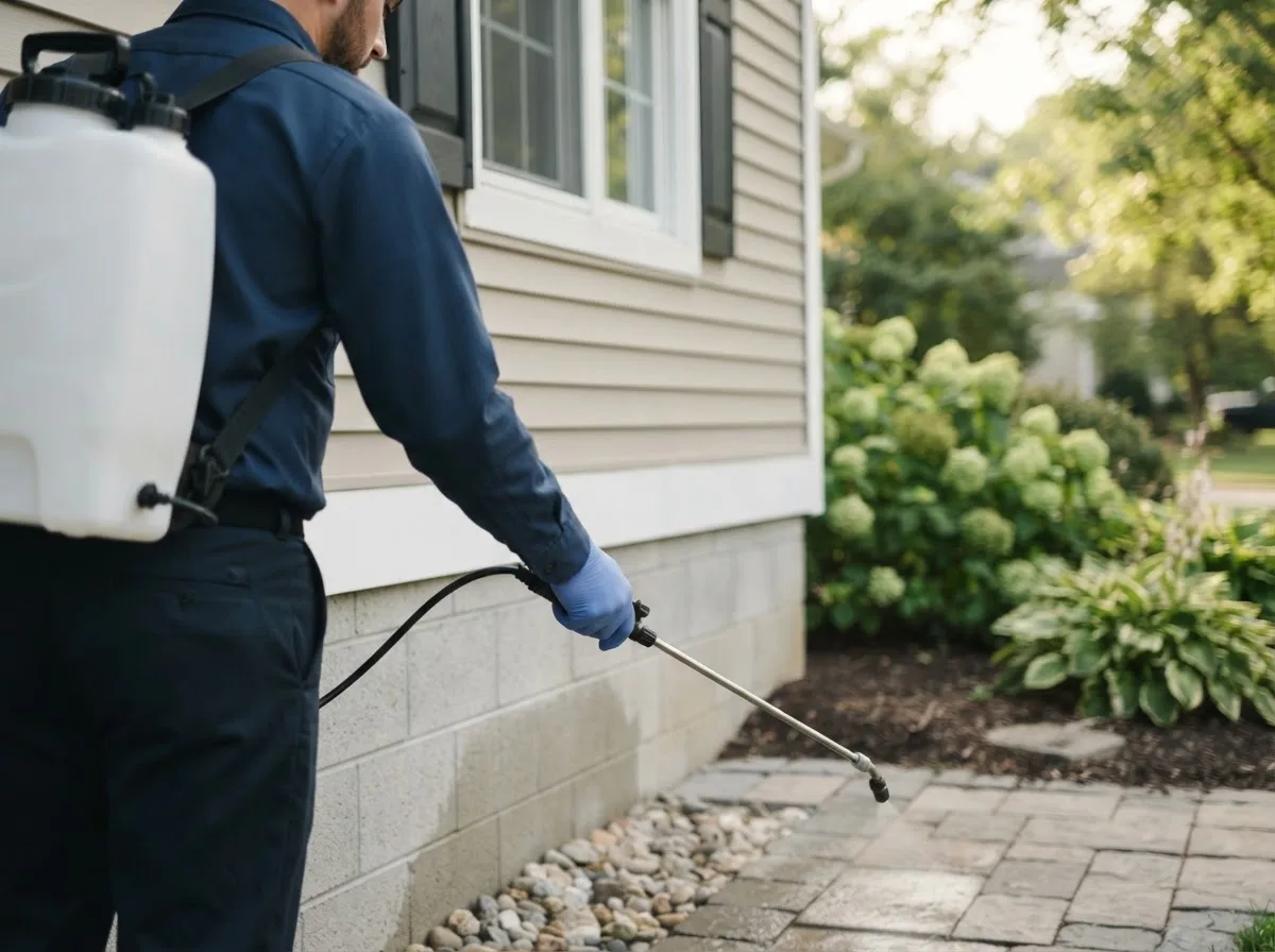 Pest control technician inspecting a home in Cranston, RI